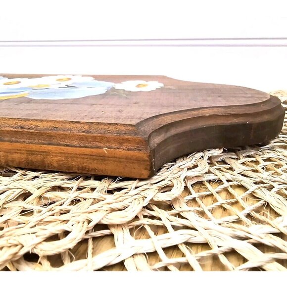 Vintage Floral Wall Plaque, Hand Painted Irises and Daisies, Solid Maple, EUC - Picture 10 of 10